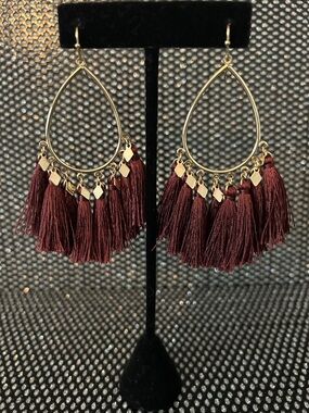Boho Teardrop Tassel Earrings - Burgundy
